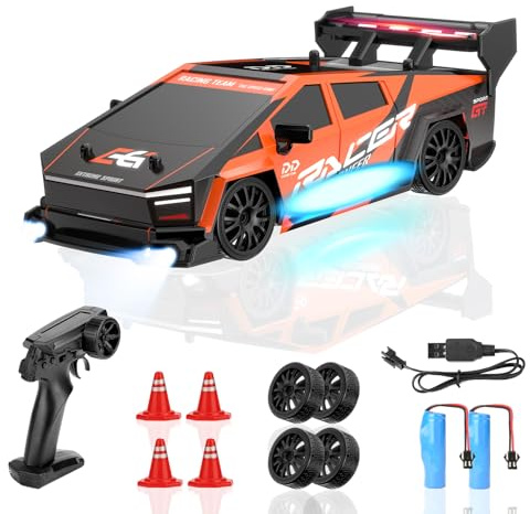 BIAOQINBO Ferngesteuertes Auto Drift, 1:24 RC Drift Car 1000 mAh, 20KM/H, 4WD, 2,4 GHz Ferngesteuert Rennauto, mit LED-Leuchten Rennspielzeug Geburtstagsgeschenke für ab 8 Jahren Kinder (Orange)