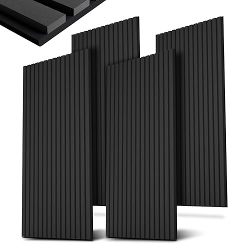 Juskys Wandpaneele Akustik 4er 2,88 qm - 120x60 cm, Akustikpaneele - Reduziert Hall & Lärm - Set Eiche Dunkelgrau