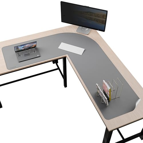 Chihein 135cm x165cm x 50cm L-förmige Leder-Schreibtischunterlage – Große Gaming-Eckunterlage, rutschfeste, wasserfeste Oberfläche, leicht zu reinigen, perfekt für Büro und Zuhause (grau/weiß)