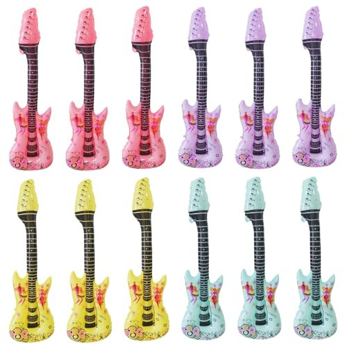 Embhlitfe 12 chitarre gonfiabili, strumento musicale gonfiabile, chitarra rockstar, giocattoli gonfiabili, accessori di scena gonfiabili per bambini, adulti, decorazioni per feste