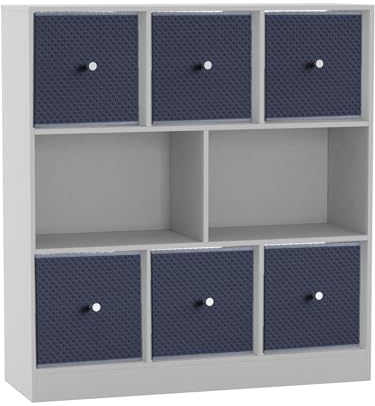 URBNLIVING 8 Cube Asymmetrical Bookcase with 6 Fabric Storage Drawers, Modern Freestanding Shelving Unit for Books, Toys & Decor, Engineered Wood Organizer Cabinet for Home & Office