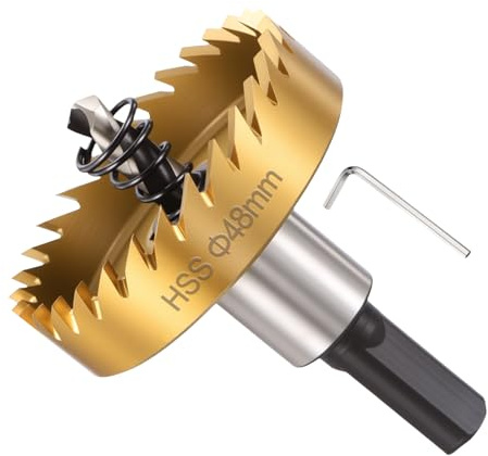 METALLIXITY Trousse de Scie Cloche 48mm (1-57/64), Scie Cloche Acier Rapide M35 avec Mèche Centrale, Clé Hexagonale et Ressort - pour Métaux Mi-Durs, Bois, Plastique, Or