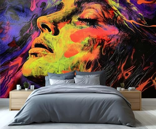 YXQAIED Graffiti-Tapete, 390 x 260 cm, Gesichts-Graffiti-Schlafzimmer-Tapete, elegante Fototapeten, abstrakte Mädchen-Wandbilder für Wohnzimmer, Posterdekoration (nicht abziehen und aufkleben)