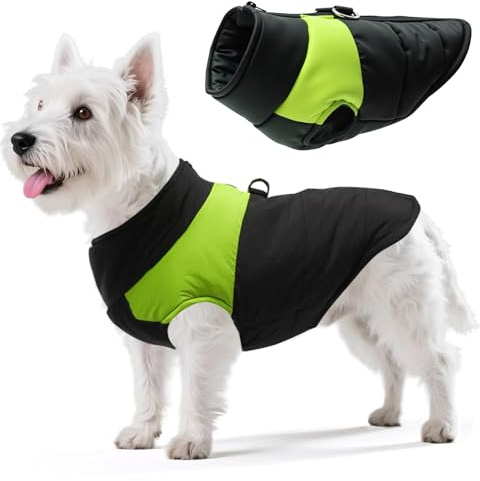 Ledeak Hundejacke Winterweste Jacken, Wasserdichter & Winddichter Hundemantel, Warm Gepolstert Welpen Weste Haustier Kleidung für Kaltes Wetter, Dog Coat mit Reißverschluss & D-Ring (Grün, L)