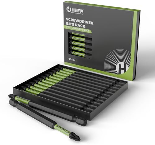 Heifix 12 x 90mm PZ2 Impact Screwdriver Bit Set, Eco Storage Box | Long PZ2 Pozi Impact Drill Bits With Magnetised Tips For Secure Screw Holding. Supplied In A Reusable Eco Storage Box.