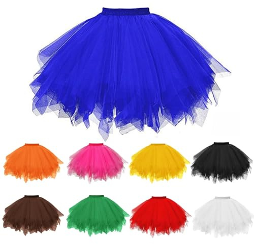 Tüllrock Damen Tütü Rock 50Er Ballett Unterrock Elastische Hohe Taille Ballettrock Petticoat Tanzkleid Halloween Karneval Kostüm