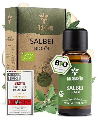 Heldengrün® BIO Salbeiöl [100% NATURREIN] Ätherisches Öl 30 ml | Echter Salbei · krautig-würzig, mediterran · Bio-zertifiziert (DE-ÖKO-005) · Deutsches Startup