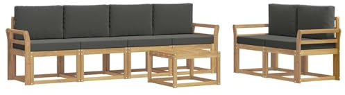 vidaXL Outdoor-Sofagarnitur mit Kissen 7 pcs Weiß und Anthrazit, Moderne Outdoor-Sofagarnitur, robuste Eckcouch, stylisches Gartenmöbel, Akazienholz, Bequeme Sitzplätze