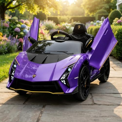 Alivio 12V Lamborghini Electric Ride On Car for Kids, Purple