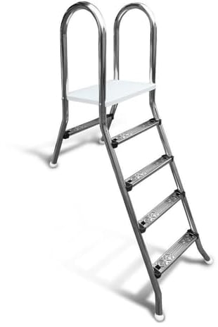 SAXONICA Pool Aufstellleiter Classic 120/40 cm I 1x4 + 1x1-stufig I V2A Edelstahl Leiter Treppe