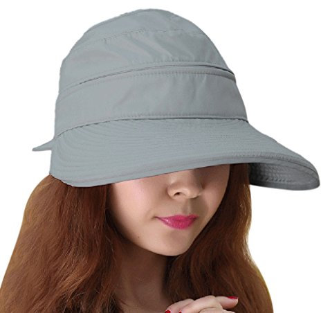 BXT Casquette à Visière Anti-Soleil Solaire Pliable Hat Bobs Randonnée Détachable Zippé pour Eté Femmes Pliable Chapeau de Soleil Large Bord Vacances Plage Voyage Pêche UPF UV(Gris)
