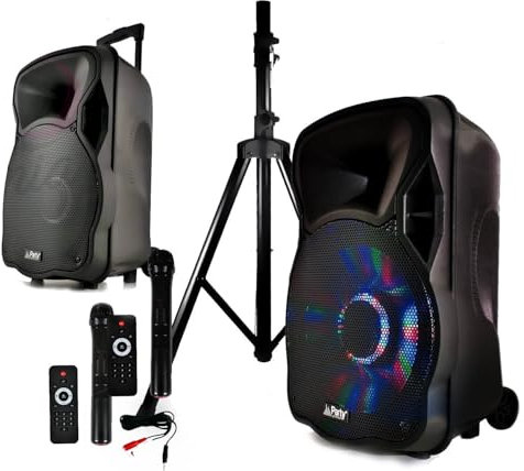 Enceinte Mobile Batterie PARTY12-LED 700W 12 à LEDs RVB - USB/BT/SD/FM + PIED