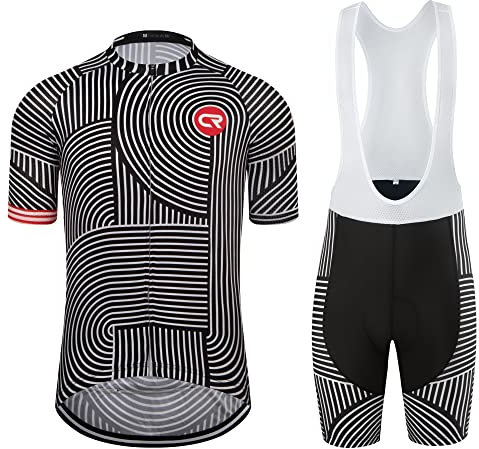 Herren Radtrikot Set Radsport Rennrad Trikot Trägerhose mit 4D Gepolstert Radbekleidung Set für Männer, 1018, XX-Large