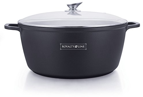 ROYALTY LINE, Aluminiumtopf 28 cm, antihaftbeschichtetes Marmor-Greblon, Silikongriffe, für alle Herdarten geeignet, ideal für gesundes Kochen, Marmorfarbe