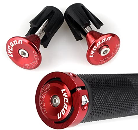 LYCAON Bike Lenker Griffe, rutschfeste Gummi Fahrrad Griff Griff mit Aluminium Lock, Bike Handgriff für Scooter Cruiser Urban Bike Dreirad Rad Stuhl Mountain Bike Road Bike MTB BMX (Rot)
