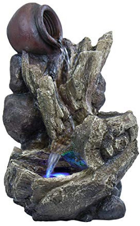 Home, Pets & Garden Wasserbrunnen aus Polyresin, Meridian Clay, Zimmerbrunnen mit LED-Beleuchtung, Dekoration, Luftbefeuchter, ca. 28x25x45cm