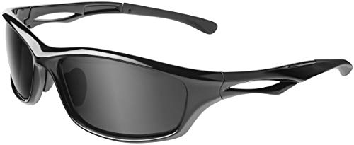 Balinco Polarisierte Sportbrille Sonnenbrille Fahrradbrille mit UV400 Schutz für Damen & Herren Autofahren Laufen Radfahren Angeln Golf (Glossy Black - Smoke)