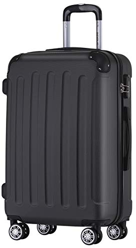 BEIBYE Zwillingsrollen Hardcase Reisekoffer Koffer Trolleys Hartschale in XL-L-M in 14 Farben (Schwarz, Mittler Koffer (66cm))