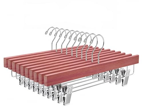 Amber Home 12 Pack American Red Cedar Wood Pants Hangers with Clips