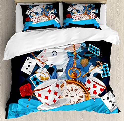 ABAKUHAUS Alice im Wunderland Bettbezug Set für Einzelbetten, Wonderland Tale, Milbensicher Allergiker geeignet mit Kissenbezug, 230 x 220 cm - 70 x 50 cm, Mehrfarbig
