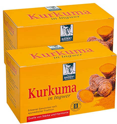 BADERs Kurkuma in Ingwer aus der Apotheke. Erlesener Gewürztee nach ayurvedischer Tradition. 2 x 20 Filterbeutel.