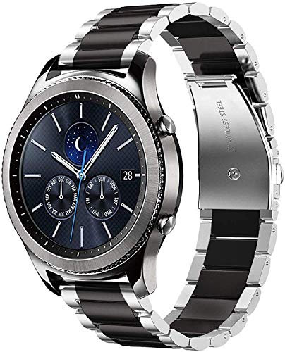 Uhrenarmband 20mm Kompatibel mit Huawei Watch GT/GT2 42mm/Honor Magic Watch 2 42mm/Galaxy Watch Active 2/Galaxy Watch 42mm Armband Edelstahl Ersatz Metallband für Herren-Silber/Schwarz