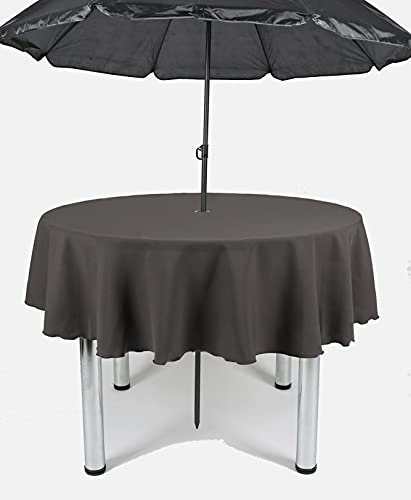 Garden Outdoor Patio Polyester Tablecloth with Hole for umbrella/Parasol (Dark Grey, 58 Diameter (147cm))
