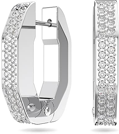 Swarovski Dextera Kreolen, Rhodinierte, Achteckige Ohrringe mit Strahlenden Swarovski Kristallen