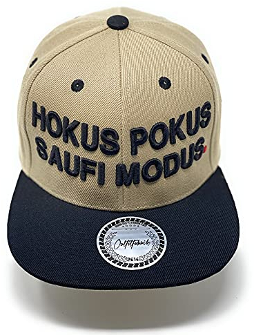 Outfitfabrik Snapback Cap Hokus Pokus SAUFI Modus in Sand-braun, Schirm schwarz/braun, mit 3D-Stick (Lifestyle, Statement, Party), verstellbar, für Männer und Frauen