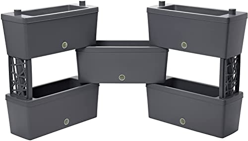 Brick - Kit di 5 fioriere componibili per composizioni di fiori, piante aromatiche e orto verticale. Kit di 5 fioriere collegabili da 59cm. Colore grigio, panna e tortora. Made in Italy (Grigio)