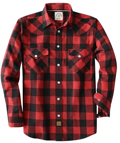 Dubinik® 6 oz Chemise Flanelle Homme Manches Longues Fermeture à Pression | Vintage, Western, Cowboy, Casual, Coton Respirant, Tissu Pré-rétréci, Lavable Machine, Deux Poches Rabat, Bucheron