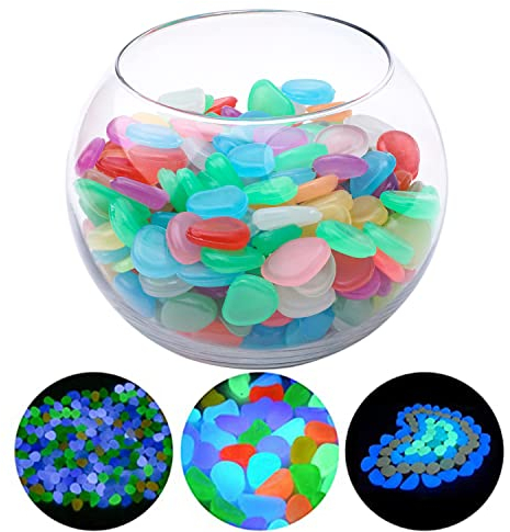 Leuchtsteine 200 Stück Bunt Leuchtsteine Kieselsteine Leuchtende Leuchtkiesel Floureszierende Pebble Steine für Aquarien Aquarium Gartenweg Topfpflanzen (Gemischte Farben)