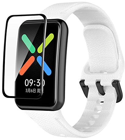 GIOPUEY Armband für Oppo Watch Free, [2 in 1] TPU Silikon Armband + Stück Schutzfolie [Verschleißfest] [Atmungsaktiv] Ersatzarmband für Oppo Watch Free - Weiß