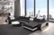 Wohnlandschaft Berlin U Form Leder mit Kopfstützen Sofa mit LED Beleuchtung Moderne Couch (Ottomane rechts, Schwarz-Weiß)