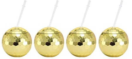 BIOSA 600 Ml Disco Ball Getränk Tumbler mit Stroh Und Deckel, Niedliche Funkelnde Glitzer Cocktail Cup Junggesellenparty Trinkbecher for Nachtclub Bar Hochzeit Golden