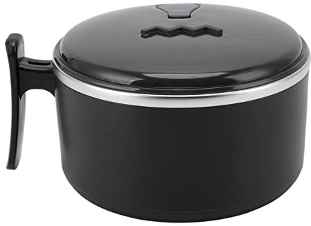 Instant Noodle Bowl, Insulated Bowls with Lids, 304 Stainless Steel Double Layer Heat Insulation Food Container Ramen Bowl with Handle, Large Capacity Soup Mug for Kitchen Dorm(Black)