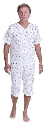 FERRUCCI COMFORT Pigiama Sanitario in Cotone con Zip su Dorso - Unisex - Maniche Corte e Pantalone Corto - 9012/5 - Adatto agli Anziani - Antimanipolazione (Maschile, XXL)