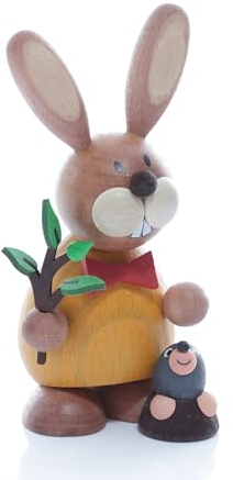 Kunsthandwerk Ullrich Osterdekoration Osterhase mit Zweig und Maulwurf BxH 6x12cm NEU Osterdeko Osterhasenfigur Ostern Korb Osterei Frühling Erzgebirge Seiffen Hase Blumen