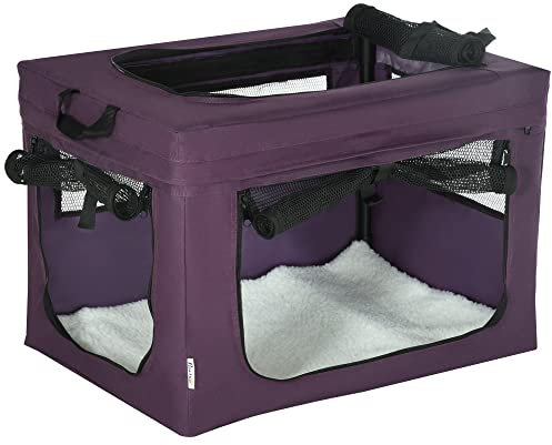 PawHut 60cm Pet Carrier, Cat Carrier Cat Bag, Pet Travel Bag w/ Cushion, Carry Bag, for Cats and Miniature Dogs - Purple