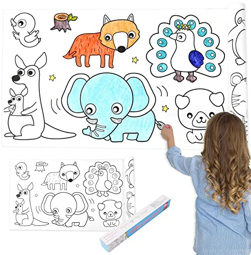 OFFCUP Zeichnungsrolle für Kinder, 30 * 300CM Schneidbare Zeichenrolle Kinder, Malpapier Rolle DIY Malposter Für Kinder, Malrolle Ausmalrolle, klebrige Zeichenpapier rolle für Kleinkinder(Tierwelt)