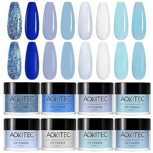 Aokitec 8 Colori Polvere Da Immersione Kit, Dipping Powder Per Unghie Manicure Salone Fai Da Te A Casaper Le Amanti Della Nail Art,inodore A Lunga Durata, Senza Polimerizzazione Con Lampada