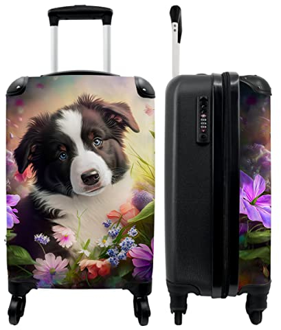 NoBoringSuitcases.com® Trolley Kinder Geschenk - Welpe - Hund - Blumen - Illustration - 55x35x20cm