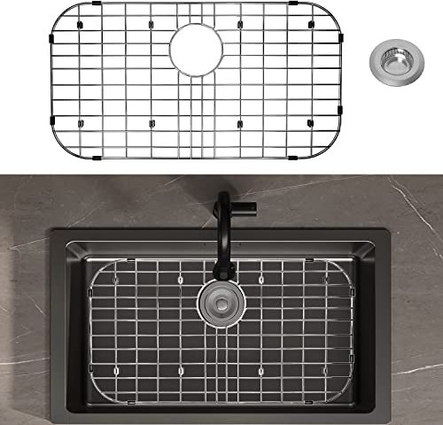 LOCVCDA Grille d'évier de cuisine 66 x 35,6 cm pour évier de cuisine avec drain arrière, grille inférieure d'évier en acier inoxydable, grille d'évier pour fond d'évier de cuisine (66 x 35,6 cm, drain