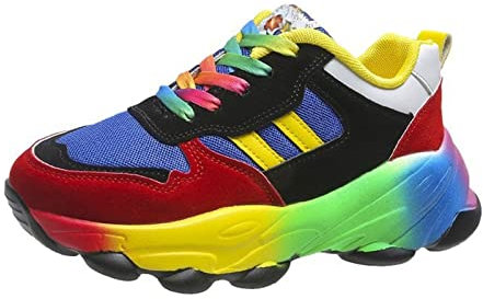 Regenbogen-Schuhe, Regenbogen-Turnschuhe im Freien for Damen, Leichter Modus, Bunte Sportschuhe, Straßenmode, Dicke Sohle, Laufschuhe (Color : Blue, Size : 40 EU)