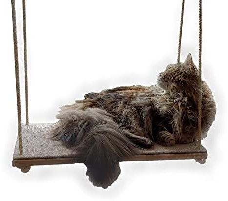 CapriCorner Katzen Fensterliege, kein Herunterfallen Dank Sisalseile, Holz statt Plastik - Neuer Fensterplatz (Grau)