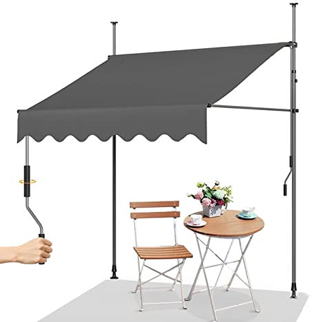 REALN Klemmmarkise, Markise Balkon Ohne Bohren, Sonnenschirmunterstand mit Kurbelgriff, wasserdichte Markise (Color : Grey, Size : 350cm)