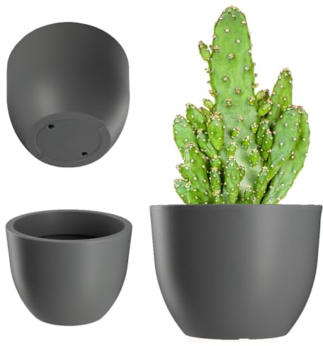 KADAX Pot de fleurs, pot de fleurs, rond en plastique, pour l'intérieur et l'extérieur, 3 variantes de couleurs, pot pour jardin, balcon (gris, 35 cm)