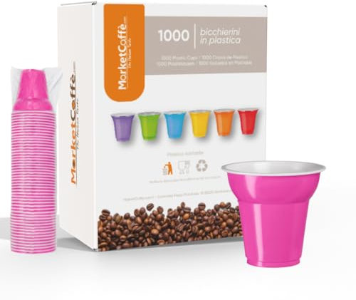 1000 Bicchierini Plastica per caffè 80cc vari colori Bar macchina caffè (Fucsia)