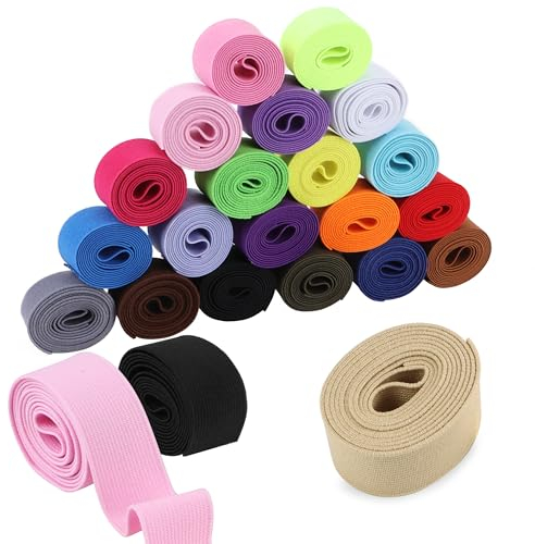Gummiband zum Nähen 24 Farben Breit Einfassband Farbiges Falzgummi Elastisches Gummibänder Breites Nähen 2.5cm Breite Bunt Gummilitze Hosengummi für Nähzubehör DIY Handwerk