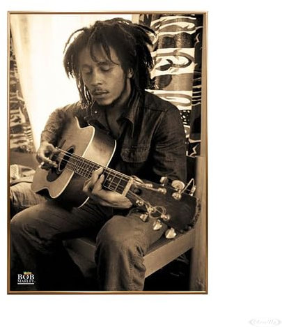Close Up Bob Marley Poster Gitarre (93x62 cm) gerahmt in: Rahmen Kupfer
